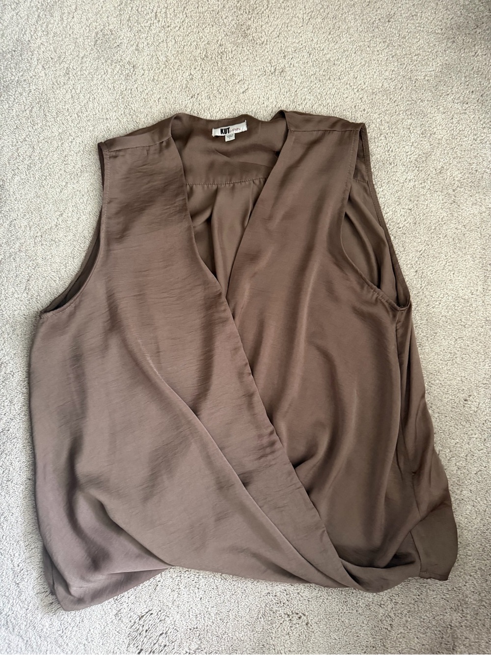 Kut from the Kloth Taupe Brown Sleeveless Faux-Wrap Camisole